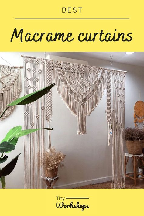 Macrame curtains: Best patterns and free DIY tutorials Macrame Door Curtain Pattern, Macrame Backdrop Tutorial, Macrame Window Curtain Tutorial, Macrame Curtain Diy Pattern Free, Macrame Curtain Tutorial, Diy Macrame Wall Hanging Beginner, Diy Macrame Curtain, Macrame Curtain Diy, Valance Tutorial