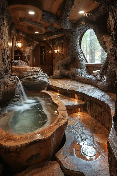 Cabin Mansion, Indoor Waterfall, Earthship Home, Underground Homes, Dream Mansion, Tree House Designs, Cute Bedroom Ideas, Rustic Home Design, Aesthetic Rooms