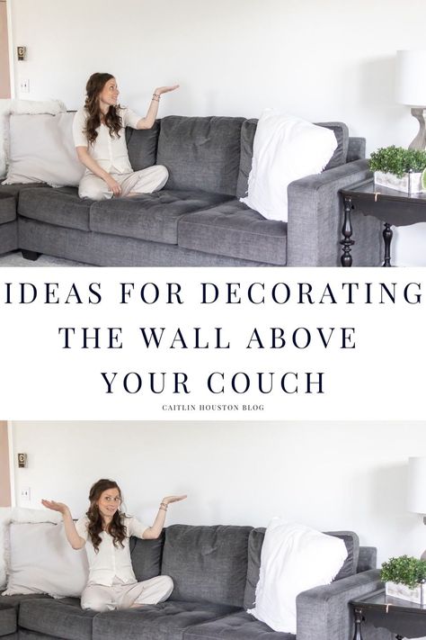 Looking for ways to decorate the wall above your couch? I am going to show you how to enhance the big blank space behind your couch. Decor Behind Sofa Wall, Wall Decor Over Sofa Ideas, Couch Wall Decor Behind The, Decorating Ideas For Living Room Walls Behind Couch, What To Hang On Wall Behind Couch, Wall Over Sofa Decor Ideas, Blank Wall Behind Sofa, Above Couch Art Ideas, Family Room Wall Art Above Couch