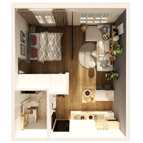 STUDIO APARTMENT on Behance 30 Square Metre Apartment, Smart Studio Apartment Ideas, Studio Home Layout, Studio Apartment With Workspace, Open Floor Studio Apartment, Studio Apartment Ideas 600 Sq Ft, 1 Room Appartement, 1 Person Apartment Layout, 25 Sqm Studio Apartment Ideas