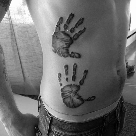 Rib Cage Side Mens Handprint Tattoos Handprint Tattoo Men, Hand Print Tattoo For Guys, Hand Print Tattoo For Women, Hand Print Tattoo, Handprint Tattoo, Hand Print Tattoos, Tattoo On Wrist, Tattoo For Boyfriend, Hyper Realistic Tattoo