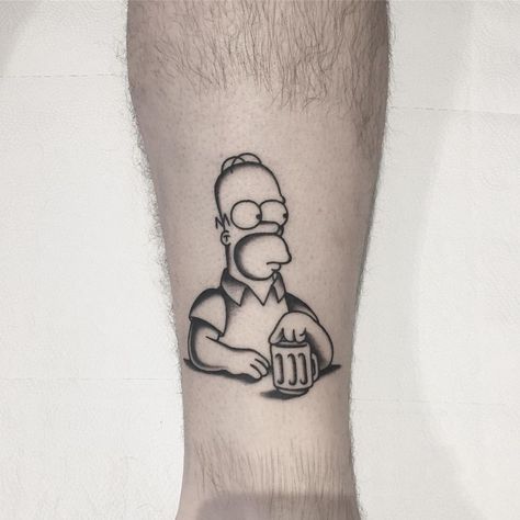 Homer Tattoos, Homer Simpson Tattoo, Bender Tattoo, Pikachu Tattoo Design, Simpson Tattoo, Beer Tattoo, Pop Culture Tattoos, Pixel Tattoo, Tattoos Masculinas