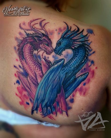 Dragon Couples Tattoos, His And Her Dragon Tattoo Ideas, Phoenix Couple Tattoo, Mama Dragon Tattoo, Couple Dragon Tattoos, Matching Dragon Tattoos Couples, Dragon And Princess Tattoo, Tattoo Ideas Female Dragon, Beautiful Dragon Tattoo