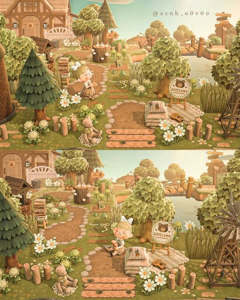 Acnh Forest Designs Entrance, Animal Crossing Entrance Ideas Forest, Animal Crossing Natural Entrance, Animal Crossing Forestcore Entrance, Animal Crossing Naturecore, Acnh Forestcore Entrance, Animal Crossing Forest Ideas, Acnh Forest Entrance, Acnh Naturecore