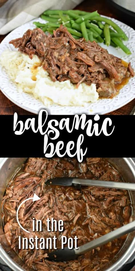 Fork tender, this Instant Pot Balsamic Beef is going to be your new favorite weeknight recipe! Add in some vegetables for a complete meal. Balsamic Beef Instant Pot, Instant Pot Butter Beef, Instant Pot Beef Pasta, Frozen Flank Steak Instant Pot, Gourmet Instant Pot Recipes, Instapot Beef Recipes, Insta Pot Beef, Beef Instant Pot Recipes, Instant Meals