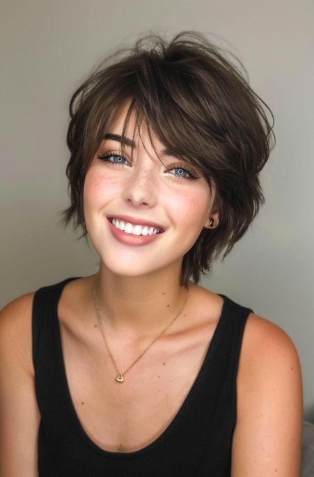 Sassy Haircuts For Fine Hair, Cute Short Pixie Haircut, Long Pixie Fine Hair, Shaggy Short Bob With Bangs, Short Hairstyle Women Fine Hair Edgy, Short Hairstyle Women 30s, Pixie Haircut Bangs, Short Edgy Shag Haircut, Best Haircuts For Thinning Hair