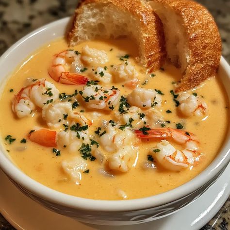 Creamy Crab and Shrimp Seafood Bisque Soups With Seafood, Shrimp Chilli Recipe, Seafood Bisque Soup, Shrimp And Lobster Bisque, Shrimp Crab Recipes, Creamy Crab And Shrimp Seafood Bisque, Crab Dinner Ideas, Crab And Shrimp Pasta, Shrimp Bisque Soup