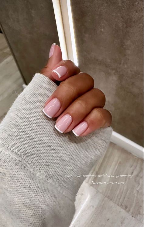 Nails For 40 Year Olds Over 40, French Manicure Minimalist, Fine Line French Tip Nails, Small Tips Nails, Modest Nails Classy, Short Square Round Acrylic Nails, Minimalist Natural Nails, Very Short French Tip Nails, Tiny French Tip Nails