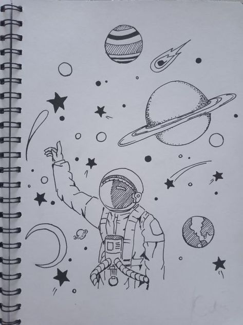 Galaxy Sketch Drawing, Cool Space Drawings Easy, Easy Astronaut Painting, Cute Doodles Aesthetic For Journal, Galaxy Drawing Pencil, Simple Galaxy Drawing, Space Drawings Aesthetic, Simple Space Drawings, Galaxy Drawing Ideas