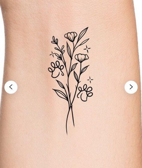 Pet Themed Tattoos, 2 Paw Print Tattoo, Labrador Flower Tattoo, Labrador Paw Tattoo, Dog Tree Tattoo, Ferret Memorial Tattoo, Delicate Pet Tattoo, Floral Dog Tattoo Design, Dog Grooming Tattoo