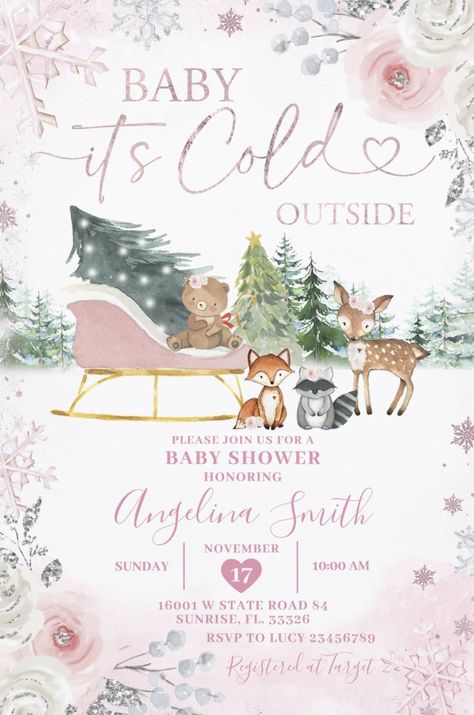 Cute Winter Woodland Forest Animals Baby Shower Invitations for Girls Winter Pink Baby Shower Ideas, Baby It’s Cold Outside Baby Shower Pink, Winterwonder Land Baby Shower Theme Girl, Winter Themed Baby Shower Ideas Girl, Baby Girl Shower Themes Winter, Baby Its Cold Outside Baby Shower Ideas Pink, Baby Shower Ideas January, December Baby Shower Ideas Girl, Winter Baby Girl Shower Ideas