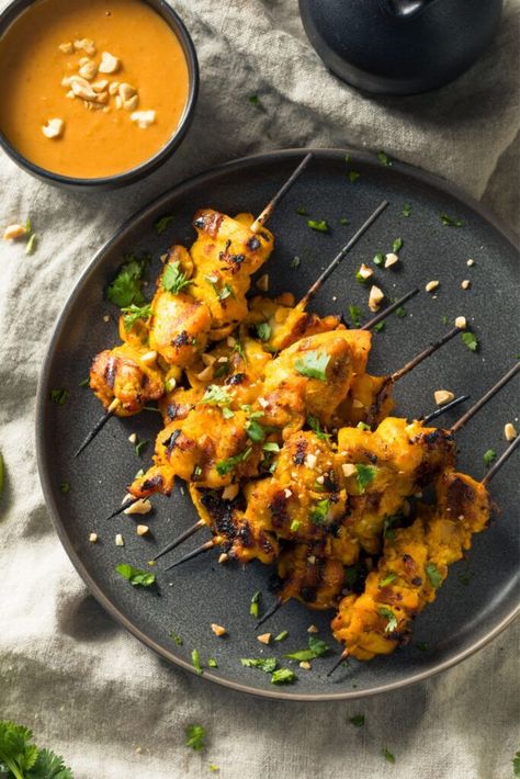 Ina Garten Chicken Satay Air Fryer Chicken Satay, Peanut Chicken Skewers, Appetizers With Chicken Breast, Chicken Skewers With Peanut Sauce, Satay Marinade, Ina Garten Chicken, Chicken Satay With Peanut Sauce, Chicken Satay Skewers, Chicken Satay Recipe