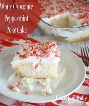 Peppermint Poke Cake, Peppermint Cake, White Chocolate Peppermint, White Cake Recipe, Backyard Weddings, Poke Cake Recipes, Poke Cakes, Poke Cake, Piece Of Cake