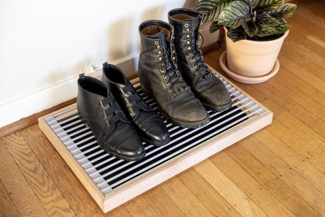 Boot Tray Ideas, Diy Boot Tray, Shoe Tray, Vertical Shoe Rack, Pegboard Storage, Diy Shoe Rack, Boot Tray, Shoe Shelves, Tray Ideas