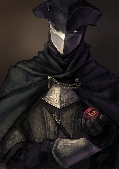 Dark Souls Leonhard, Steam Punk Art Character, Female Masquerade Outfit, Masked Character Art Male Modern, Fantasy Smuggler, Masked Oc Male, Dark Character Art Male, Corrupted Knight, Hooded Character Art