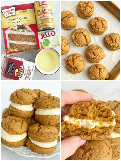 Cheesecake Whipped Cream, Whipped Cheesecake, Easy Whoopie Pie, Cake Mix Whoopie Pies, Whoopi Pies, Pumpkin Cheesecake Cookies, Soft Pumpkin Cookies, Cookies Pumpkin, Pumpkin Whoopie Pies