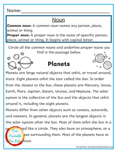 3rd Grade Noun Worksheets, Nouns Worksheet 3rd Grade, Nouns Worksheet Grade 3, Worksheets For Third Grade, Third Grade Reading Worksheets, Common Nouns Worksheet, Third Grade Grammar Worksheets, Proper Nouns Worksheet, Language Concepts