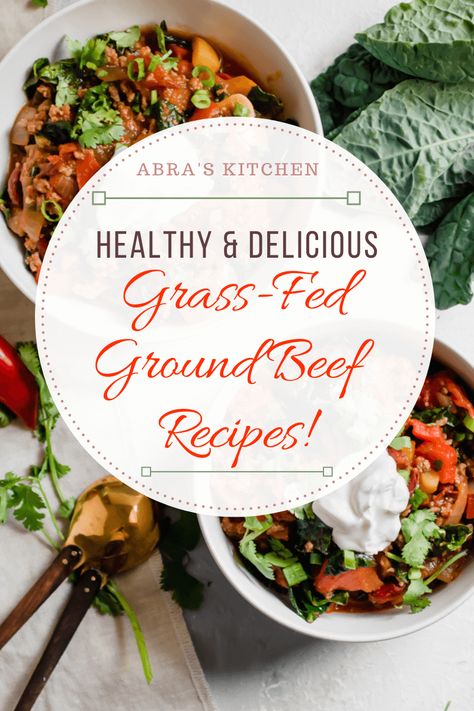 Read on for healthy and delicious recipes using grass-fed ground beef, and to learn more about why grass-fed beef is superior to conventional beef. Lean Beef Recipes, Grass Fed Beef Recipes, Almond Flour Chocolate Chip, Beef Patties Recipes, Almond Flour Chocolate Chip Cookies, Grass Fed Steak, Skillet Dinner Recipes, Healthy Ground Beef, Healthy Beef Recipes