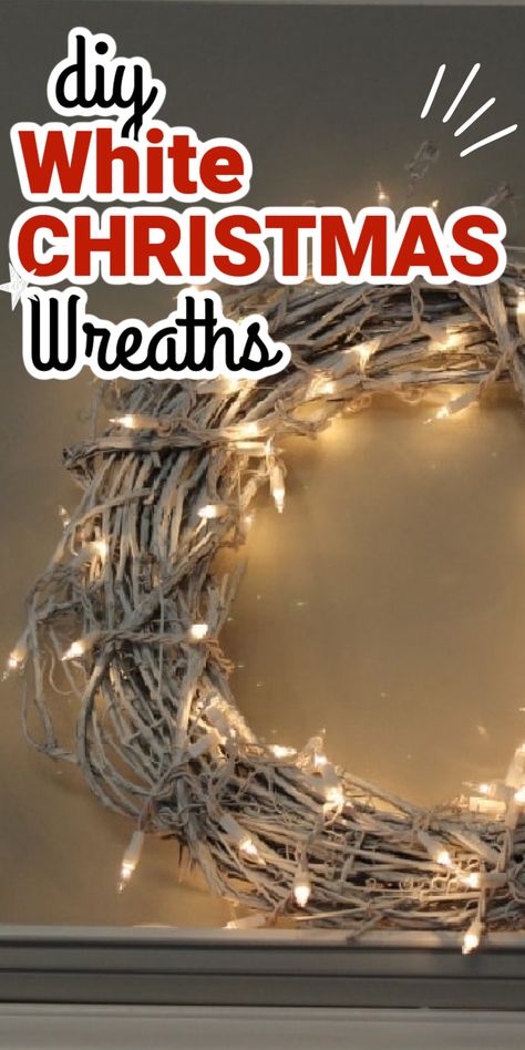 I enjoy making my own Christmas decorations. It's a combination of the pleasure of creating, of making something nicer than what is in a store and saving money. This DIY white Christmas wreath with lights came into being when I refused to pay the big price of a cheap-looking white wreath I saw in a store. Winter White Wreaths, White Deco Mesh Christmas Wreath, White Christmas Wreaths For Front Door, White Christmas Wreath Ideas, White Wreath Christmas, White Twig Wreath, White Christmas Diy, Cheap Christmas Wreaths, Christmas Wreath With Lights