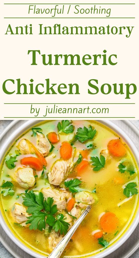 Anti Inflammatory Turmeric Chicken Soup Turmeric Chicken Soup, Chicken Breast Dishes, Chicken Broth Soup, Turmeric Soup, Balsamic Chicken Recipes, Turmeric Chicken, Creamy Chicken Noodle Soup, Recipes With Chicken And Peppers, Chicken Soup Recipe