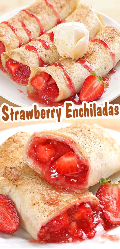 Strawberry Pie Enchiladas - Sugar Apron Strawberry Pie Enchiladas, Fruit Enchiladas Desserts, Desert Enchiladas, Dessert Enchiladas Pie Fillings, Recipe Using Canned Strawberry Pie Filling, Strawberry Enchiladas, Can Strawberry Pie Filling Recipe, Apple Pie Enchiladas Recipe, Apple Pie Enchiladas Flour Tortillas