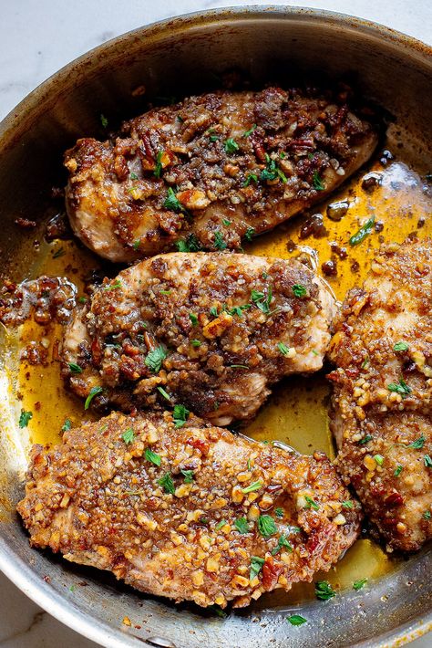 Pecan-Crusted Chicken With Honey & Garlic Pecan Chicken Recipes, Honey Pecan Chicken, Chicken With Honey, Honey And Garlic, Pecan Crusted Chicken, Pecan Chicken, Sugared Pecans, Honey Walnut, With Mashed Potatoes