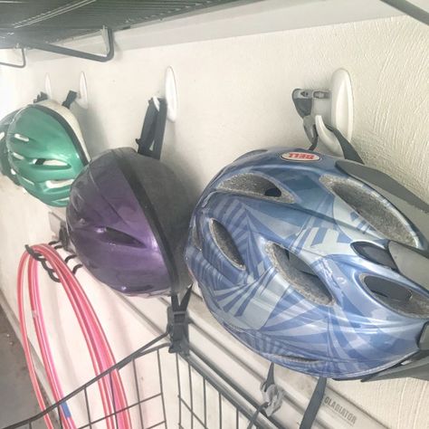 Helmet Storage Garage, Bicycle Helmet Storage, Helmet Storage Ideas, Arctic Entry, Bike Helmet Storage, Clutter Challenge, Coat And Shoe Storage, Cleaning Closet Organization, Garage Organizing