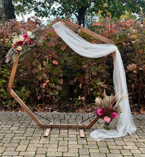 Sunday Wedding at The Granville Inn Wedding Arbor Octogon, Octagonal Wedding Arch, Hexagon Wedding Arch Flowers, Octagon Arbor, Octagon Wedding Arch, Hexagon Arbor, Hexagon Arch, Sunday Wedding, Faux Flowers Wedding