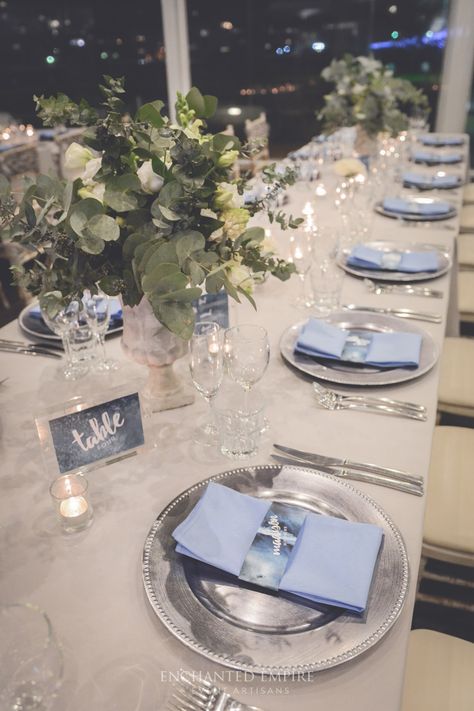 Light Blue White And Silver Wedding, Silver And Dusty Blue Wedding, Powder Blue And Silver Wedding, Shades Of Blue And Silver Wedding, Dusty Blue And Silver Wedding Decor, Light Blue Silver Wedding, Silver Wedding Accents, Light Blue And Silver Quinceanera Ideas, Dusty Blue And Silver Wedding Theme