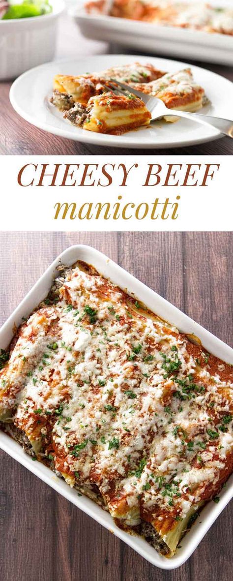 Beef Manicotti, Pasta Beef, Manicotti Pasta, Manicotti Recipe, Kitchen Dinner, Homemade Tomato Sauce, Goulash, Rigatoni, Beef Dishes