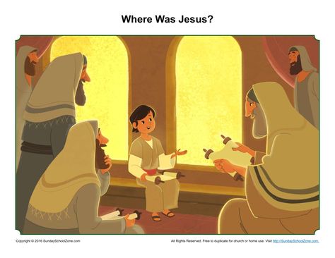 Boy Jesus in the Temple Story Illustration Sunday School Activities For Kids, Kindergarten Sunday School, School Activities For Kids, Childrens Bible Activities, Jesus Story, Where Is Jesus, Printable Bible Activities, Jesus In The Temple, Story Illustration