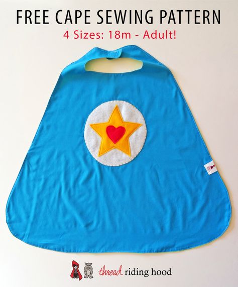 Free Cape Pattern in 4 Sizes - Thread Riding Hood Free Cape Pattern, Kids Cape Pattern, Superhero Cape Pattern, Cape Pattern Free, Diy Superhero Cape, Boys Cape, Toddler Cape, Costumes Faciles, Super Hero Capes For Kids