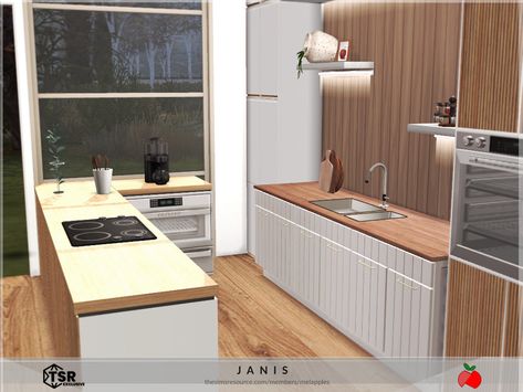 Kitchen Sims 4 Cc Patreon, Cozinha The Sims 4, Japandi Kitchen, Sims 4 Kitchen, Kitchen Drawing, Luxe Decor, Micro House, Metal Kitchen, Toddler Bedrooms