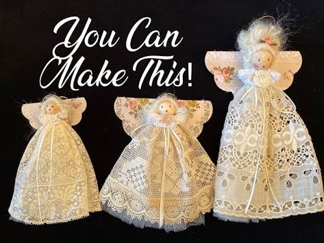 It is still taking me quite a while to edit my videos - maybe I am too ambitious!  Anyway, please enjoy my tutorial! Christmas Angels To Make, Lace Angels, Christmas Angels Diy, Angels Diy, Angel Ornaments Diy, Wedding Dress Keepsake, Angel Topper, Diy Christmas Angel Ornaments, Diy Angel Ornaments