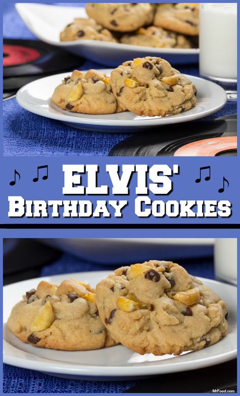 Inspired by the King of Rock 'n' Roll, these pudding cookies feature one of Elvis' favorite flavor combinations: peanut butter and banana! Elvis Presley Pudding Cookies, Elvis Presley Brownies, Elvis Inspired Desserts, Elvis Favorite Foods, Elvis Pudding Cookies, Elvis Presley Cookies, Elvis Presley Recipes, Elvis Desserts, Elvis Party Ideas