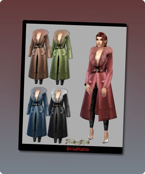 Sims 4 Clothing CC: Stylish Coat with Fur Collar Sims 4 Fur Coat Cc, Sims 4 Fur Coat, Plaid Coat Outfit, Women Fur Coat, Sims 4 Alpha Cc, Coat With Fur Collar, Sims 4 Clothes Cc, Winter Trench, Sims 4 Alpha