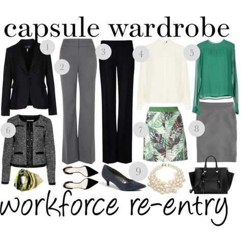 "capsule wardrobe: workforce re-entry" by franticbutfabulous on Polyvore Office Capsule Wardrobe, Office Capsule, Capsule Dressing, Core Wardrobe, Career Outfits, Look Office, Minimalist Capsule Wardrobe, Capsule Outfits, Fashion Capsule