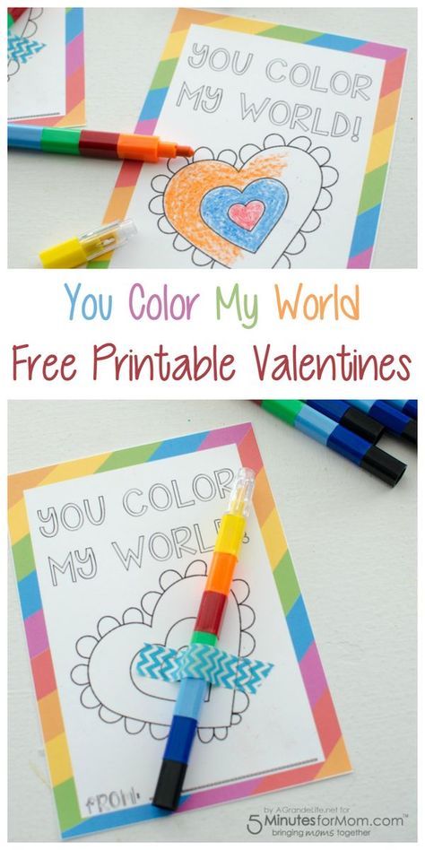 You Color My World Free Printable Valentines Color My World Valentine, Valentines Printables Free Kids, Valentines Day Sayings, Free Printable Valentines, Crayon Valentines, Pinterest Valentines, Roses Valentine, Valentines Printable, Valentines Day Memes