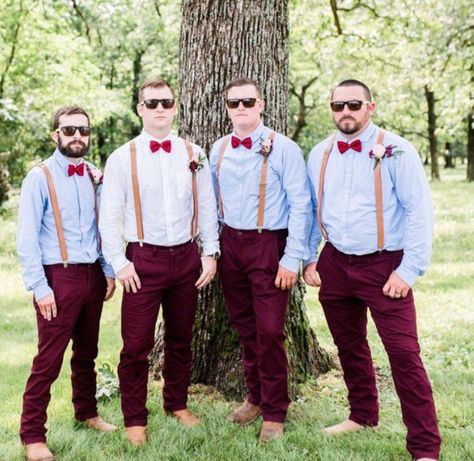 Burgundy Rustic Wedding Vest Brown ... Burgundy Rustic Wedding, Fall Country Wedding, Groomsmen Outfit, Wedding Groomsmen Attire, Brown Suspenders, Groomsmen Grey, Wedding Vest, Wedding Burgundy, Suspenders For Boys