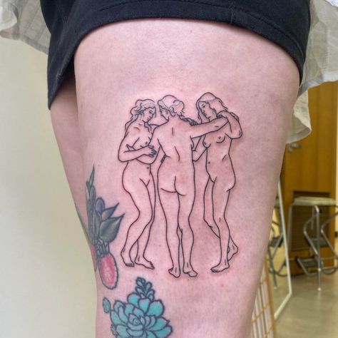 Three Graces Tattoo, Grace Tattoos, Ignorant Style Tattoo, Birthday Tattoo, E Tattoo, Three Graces, Top Tattoos, Stick And Poke, Hair Adornments