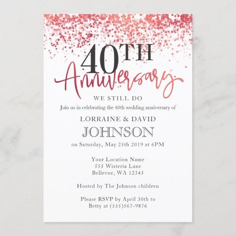 40th Anniversary Invitation 40th Anniversary Party Decorations, 40th Wedding Anniversary Party Ideas, 40th Anniversary Ideas, Wedding Anniversary Party Invitations, Anniversary Plans, 40th Anniversary Party, Anniversary Party Invitations, Anniversary Invitation, Anniversary Party Decorations