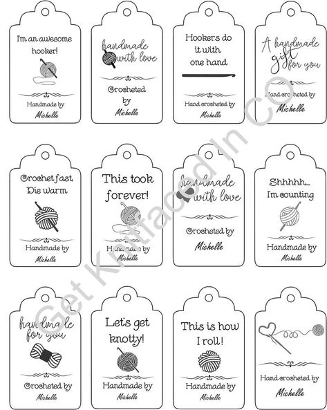 Double Sided Knitting, Double Sided Crochet, Crochet Tags, Knitting Labels, Tagging Quotes, Crochet Quote, Knitting Quotes, Laser Engraved Ideas, Beginner Knitting Patterns