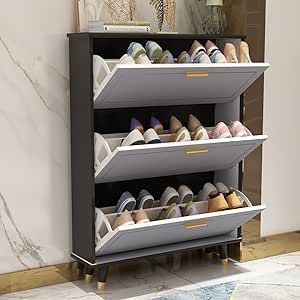 FUFU&GAGA Shoe Cabinet with 3 Flip Drawers for Entryway, Modern Shoe Storage Freestanding Rack Storage Organizer (35.4”W x 9.5”D x 47.2”H) Shoe Rack Cabinet Design, Shoe Cabinet Design, Modern Shoe Rack, Diy Shoe Rack, Shoe Rack Closet, Wooden Shoe Racks, Shoe Rack Entryway, Entryway Shoe Storage, Entryway Shoe