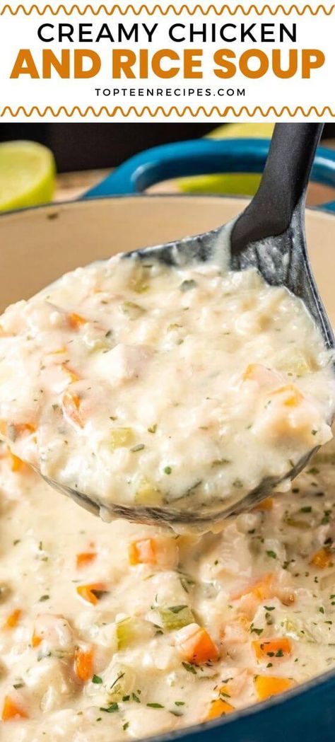 Creamy Chicken and Rice Soup - Top Recipes Instant Pot Cream Of Chicken Soup, Easy Cream Of Chicken And Rice Soup, Cream Of Rice Soup, Cream Of Chicken And Rice Soup Recipes, Cream Of Chicken And Rice Soup, Crockpot Chicken And Rice Soup, Soup Chicken Tortilla, Cream Of Chicken Rice, Sick Soup