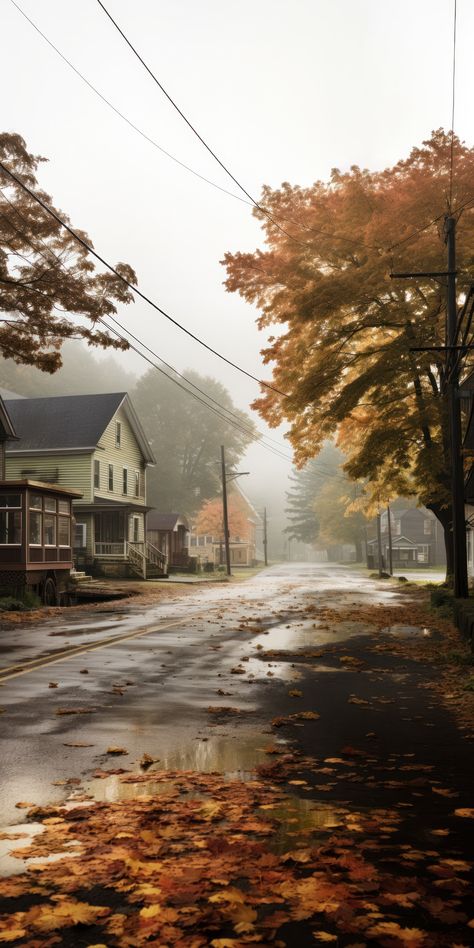 1940s Bookstore, Spooky Town Aesthetic, American Gothic Aesthetic, Dear October, Halloween Neighborhood, Vermont Autumn, Fall Town, Autumn Town, Suburban Town