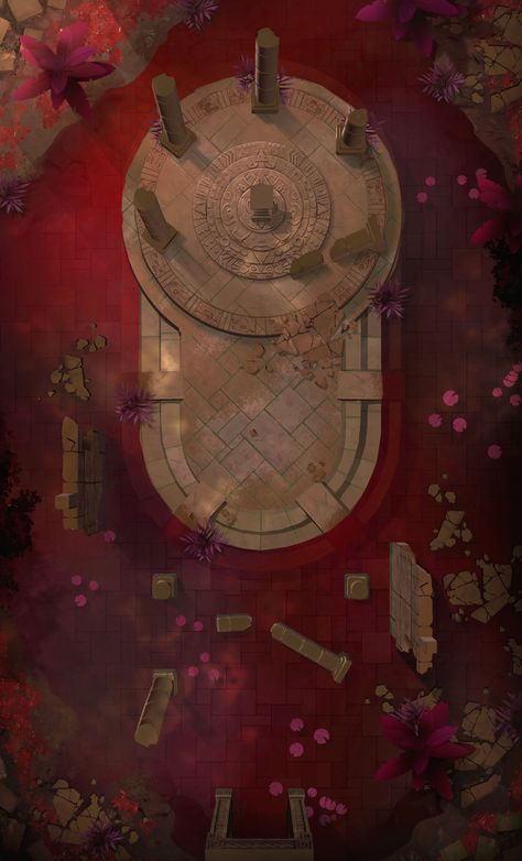 Bloody temple. Please give us a follow for more free content! 🤗⁠ ⁠ #battlemap #encountermap #dnd #dndmaps #pathfinder #roll20 #dungeonsanddragons #tabletoprpg #ttrpg #eightfoldpaper Cultist Battlemap, Temple Battlemap Dnd, Dnd Road Map, Dnd Temple Map, Temple Battlemap, Dnd Backgrounds, Fantasy City Map, Dnd World Map, Fantasy World Map