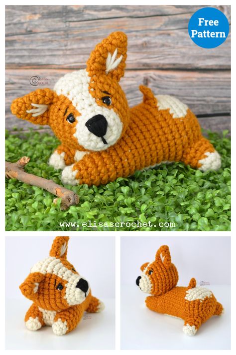 Corgi Dog Amigurumi Free Crochet Pattern Corgi Crochet Pattern Free, Knitted Keyrings, Dog Crochet Patterns Free, Baby Corgi, Dog Amigurumi, Crochet Dog Patterns, Animal Crochet, Crochet Animals Free Patterns, Easy Crochet Projects