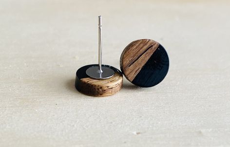 Wooden Stud Earrings, Wood And Resin Earrings, Wood Resin Earrings, Resin Studs, Wood Jewelery, Wood Earrings Stud, Laser Projects, Petite Earrings, Wood Earring