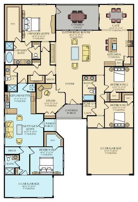 Multigenerational House Plans, Multigenerational House, In Law House, Free House Design, Home Design Floor Plans, Casa Exterior, Family House Plans, House Blueprints, New House Plans