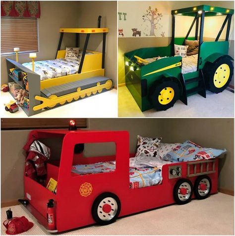 Car Bunk Bed, Car Bed Aesthetic, Diy Dump Truck, Car Bedroom Ideas, Race Car Bedroom, Firetruck Bed, Toddler Bed Boy, Kids Bed Design, Truck Beds